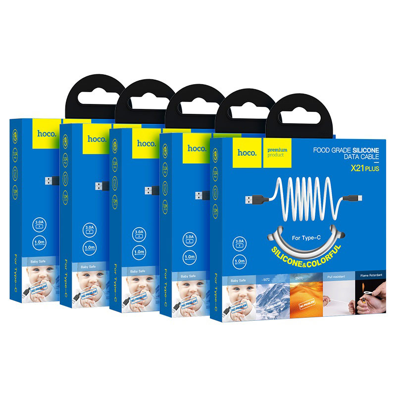 hoco-x21-plus-type-c-silicone-charging-cable-1m-package X21 PLUS/TYPE C TO USB - Image 1